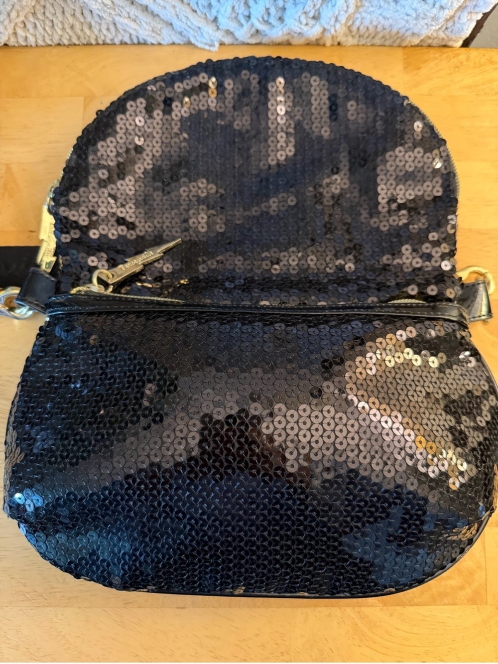 Betsey Johnson Black Sequin Crossbody with Gold Studs - Picture 5 of 5